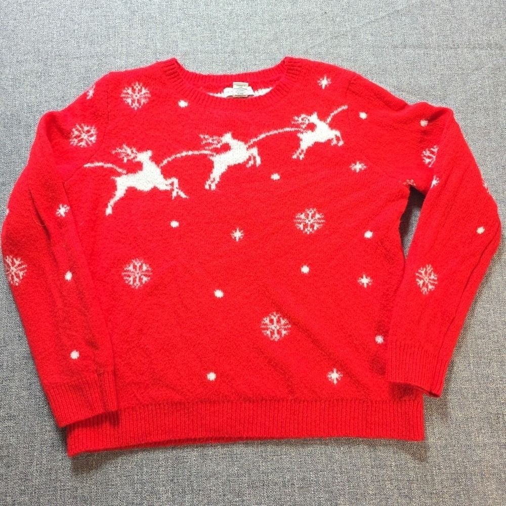 Cupcakes And Cashmere Womens Reindeer Sparkly Fuzzy Christmas Sweater Red Large